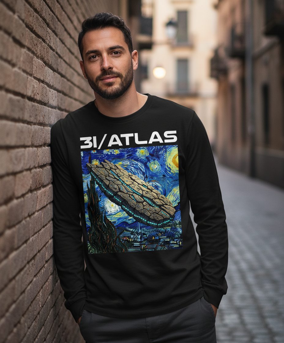 31 Atlas van gogh sci-fi mashup Long Sleeve Tee Black lifestyle mockup