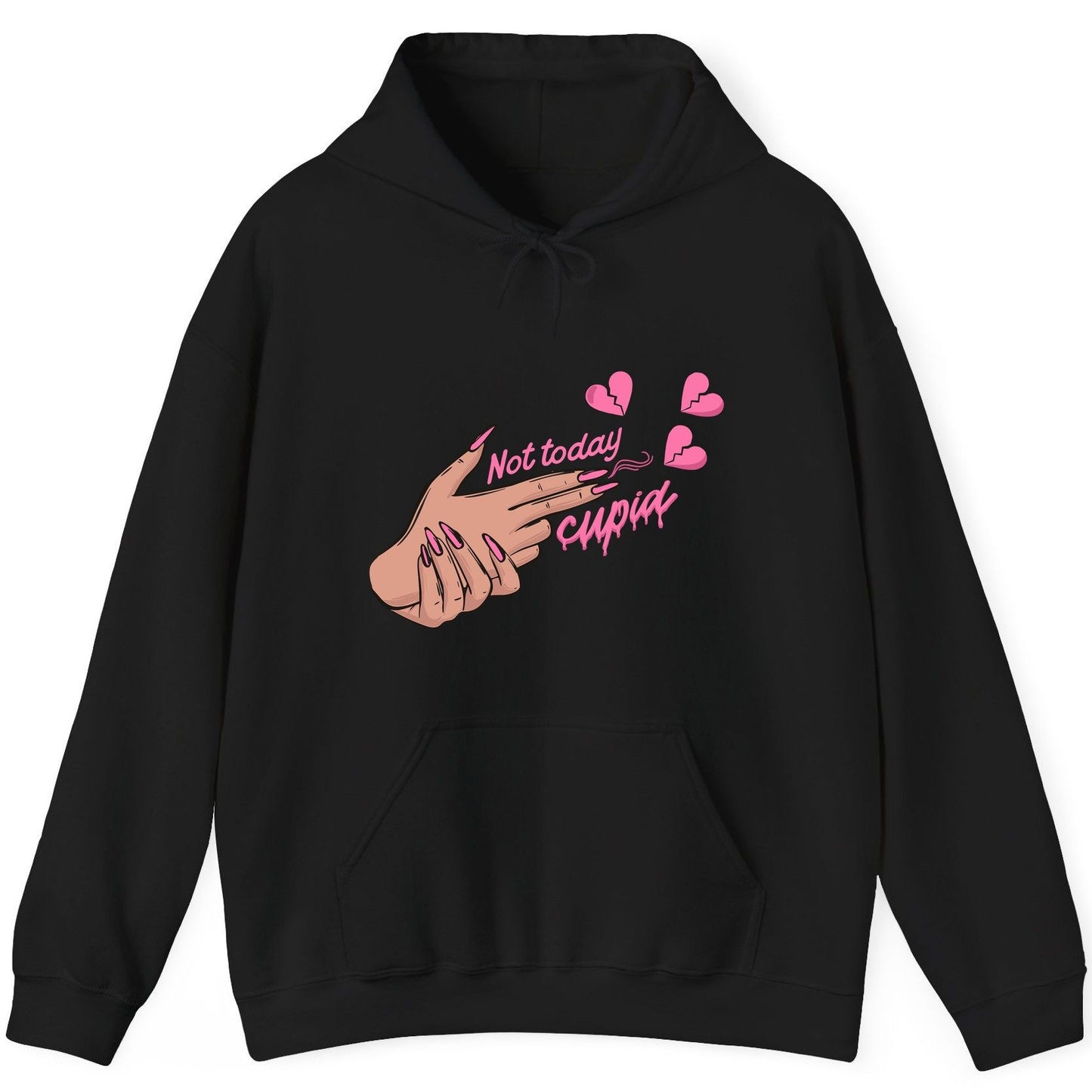 Not Today Cupid anti-Valentine's Day Hoodie Black product mockup