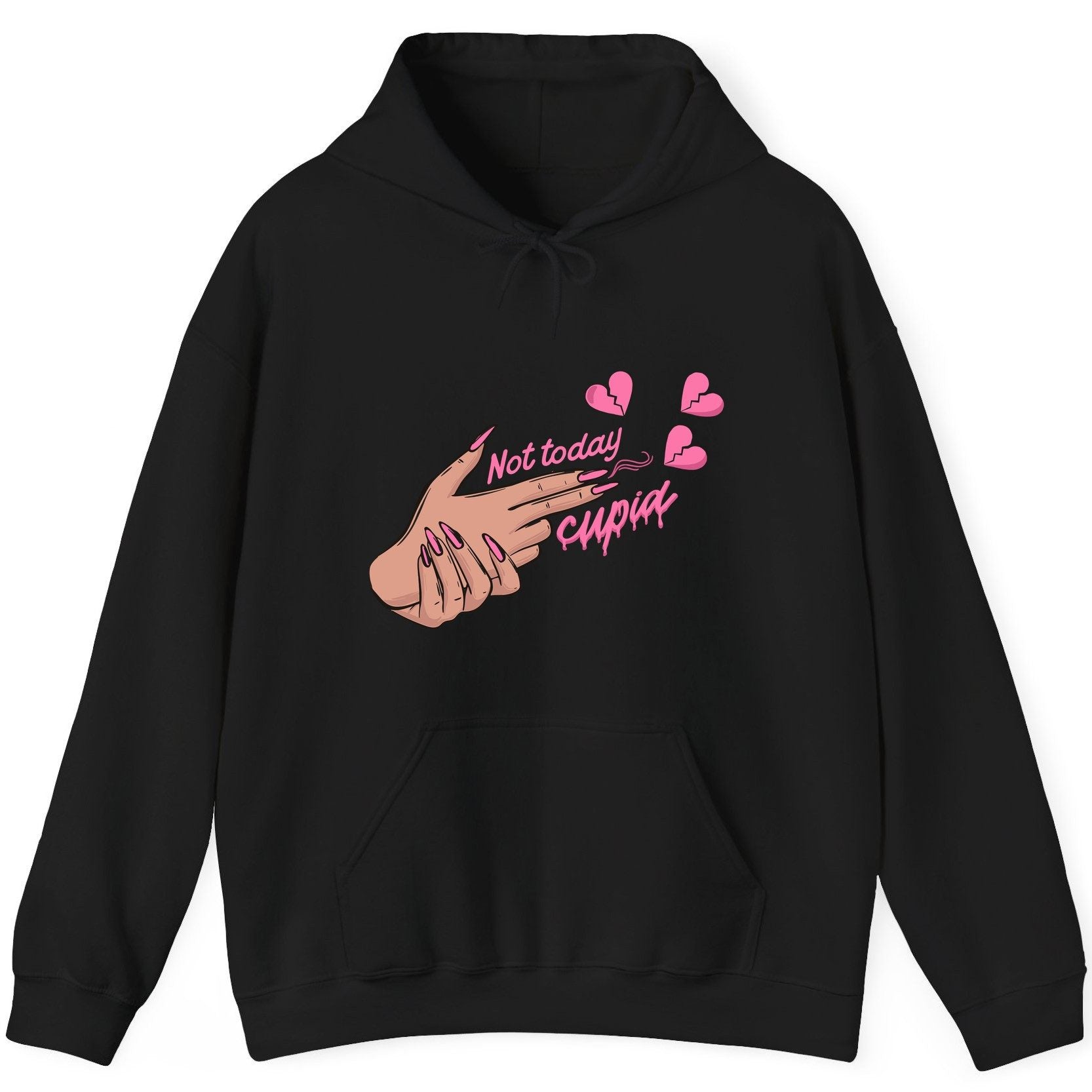 Not Today Cupid anti-Valentine's Day Hoodie Black product mockup