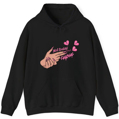 Not Today Cupid anti-Valentine's Day Hoodie Black product mockup