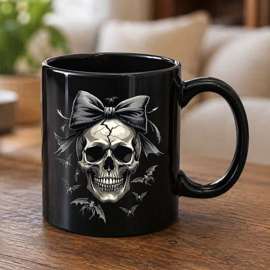 Gothic Skull with Bow gothic skull Black Mug Black product mockup