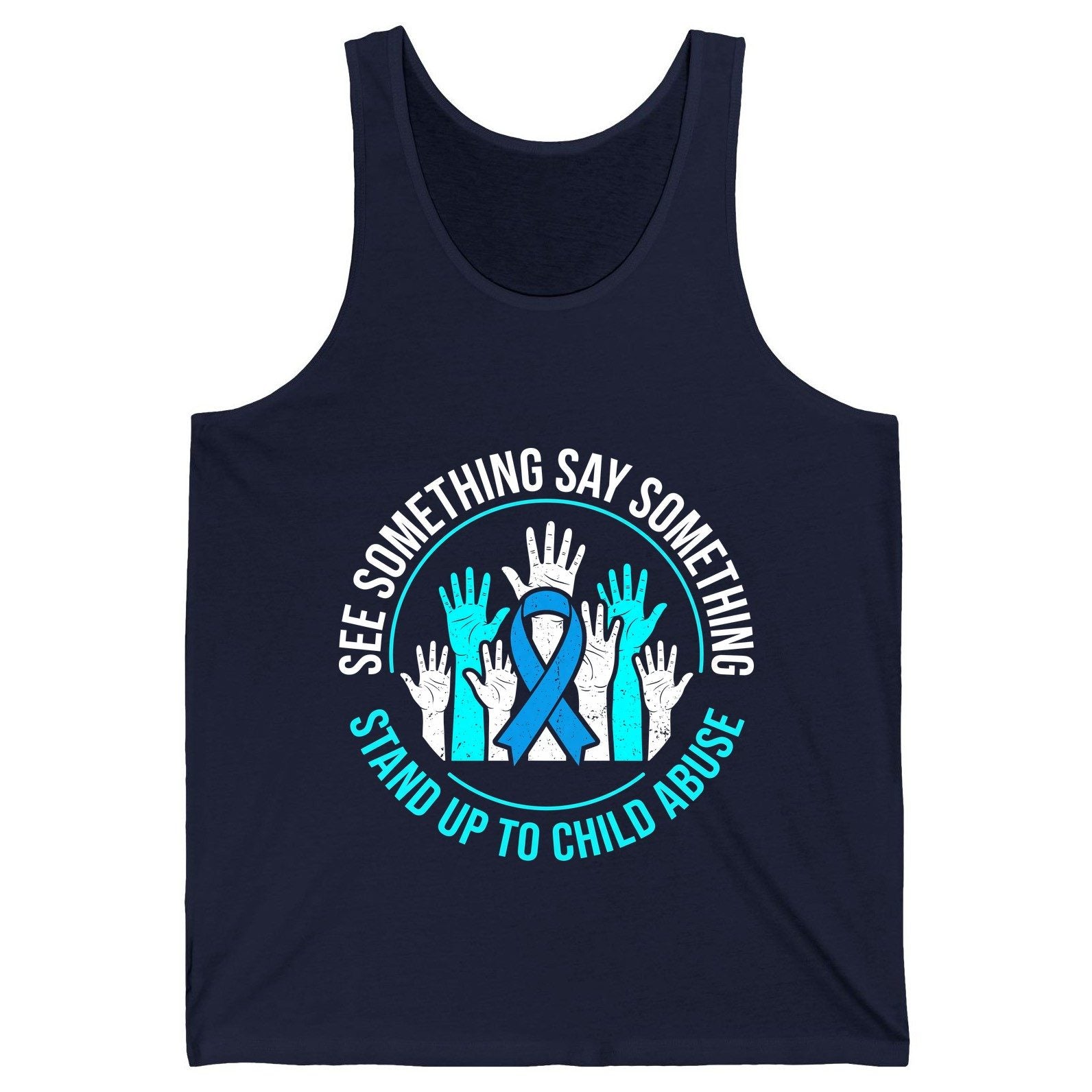 See Something Say Something Stand Up to Child Abuse Awareness Tank Top - product mockup - Navy