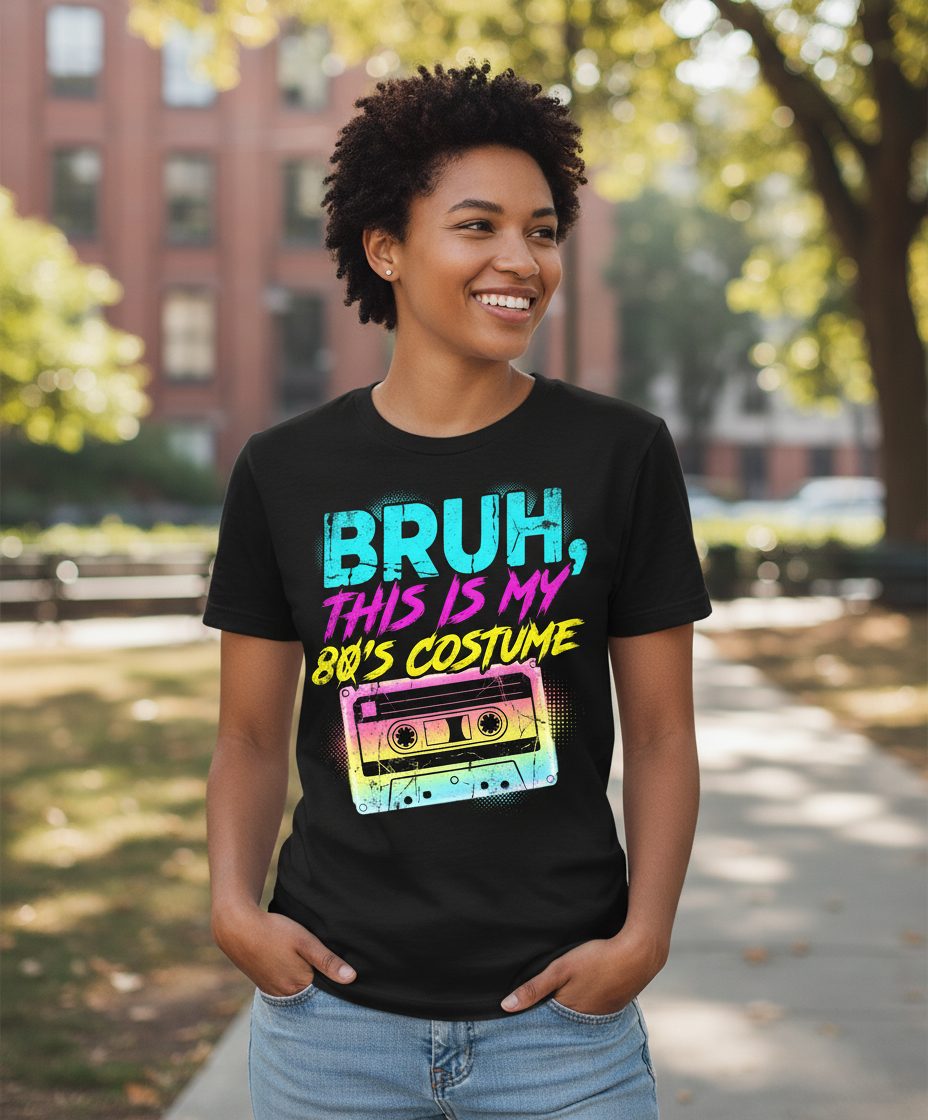 BRUH, THIS IS MY 80'S COSTUME 1980s nostalgia T-Shirt Black lifestyle mockup