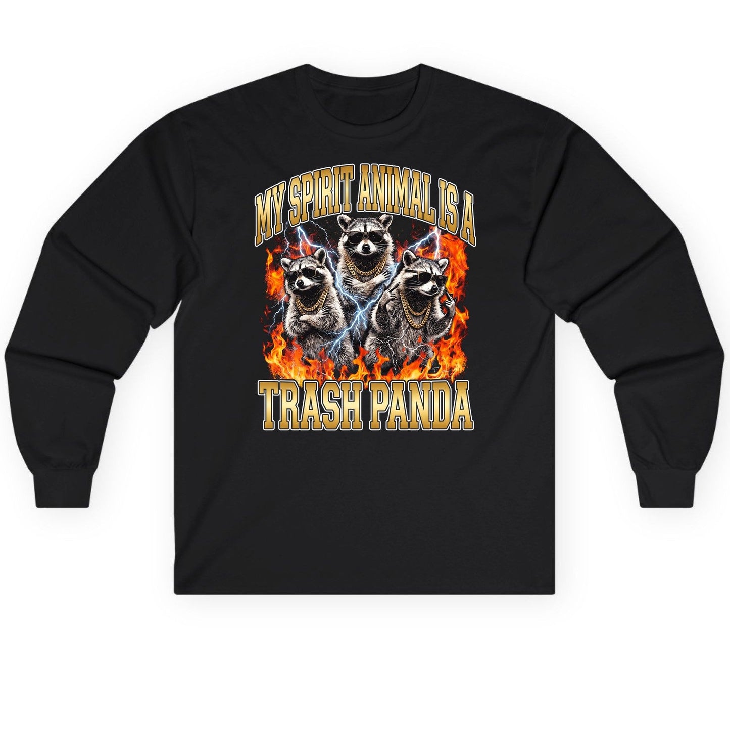 My Spirit Animal Is a Trash Panda raccoon Long Sleeve Tee Black product mockup
