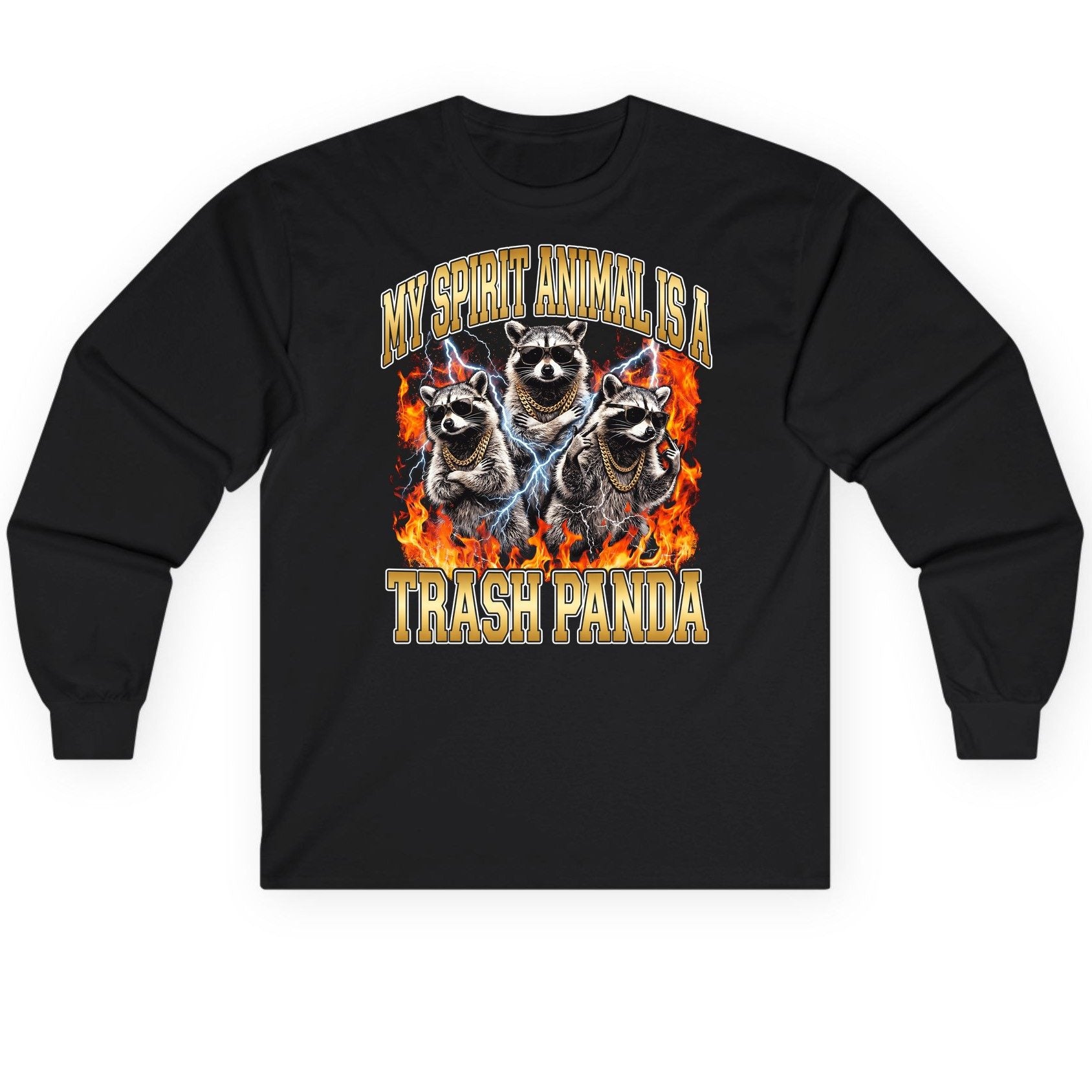 My Spirit Animal Is a Trash Panda raccoon Long Sleeve Tee Black product mockup