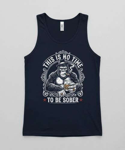 Gorilla Smoking Cigar Drinking Whiskey - This Is No Time To Be Sober Tank Top - Navy