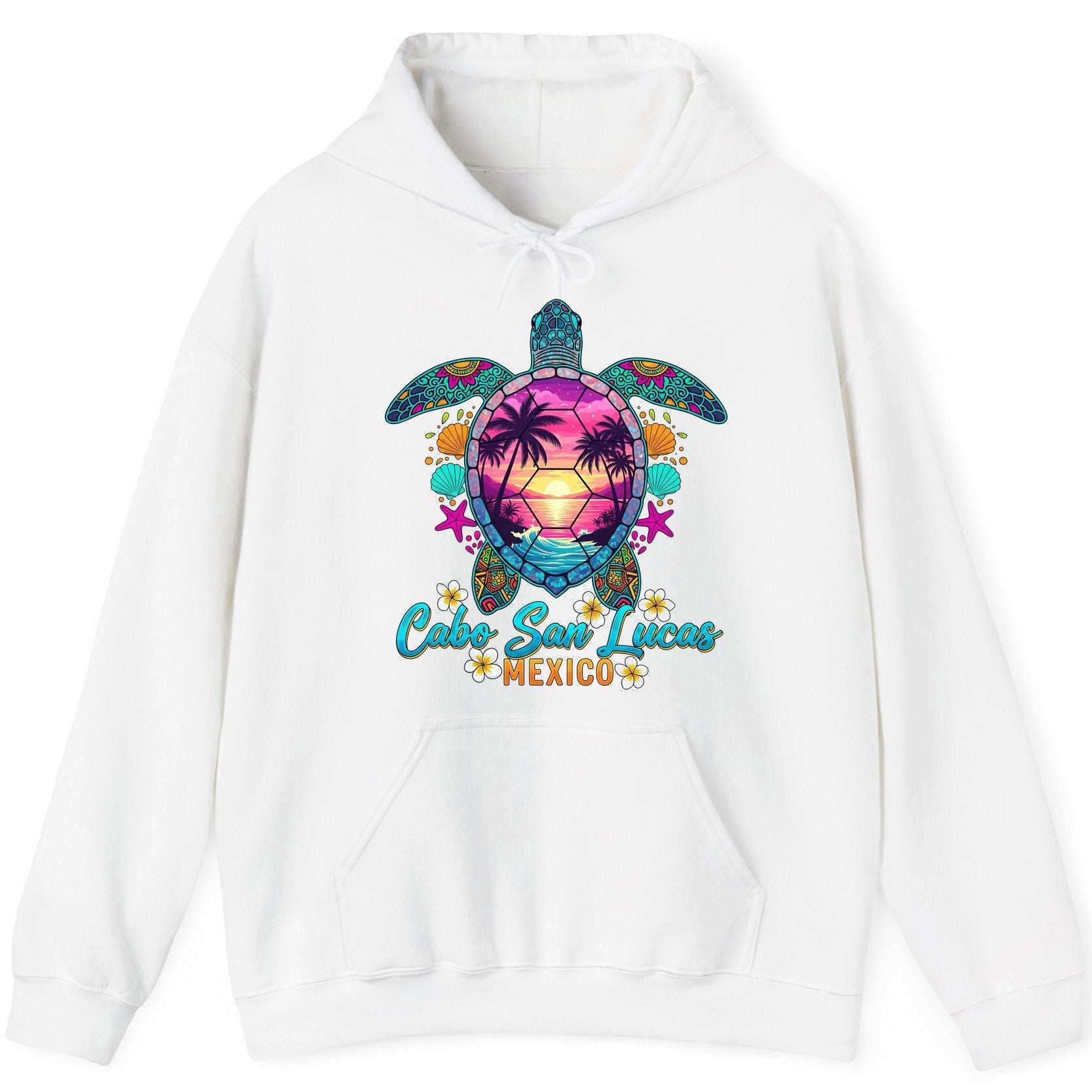Cabo San Lucas Mexico sea turtle Hoodie White product mockup
