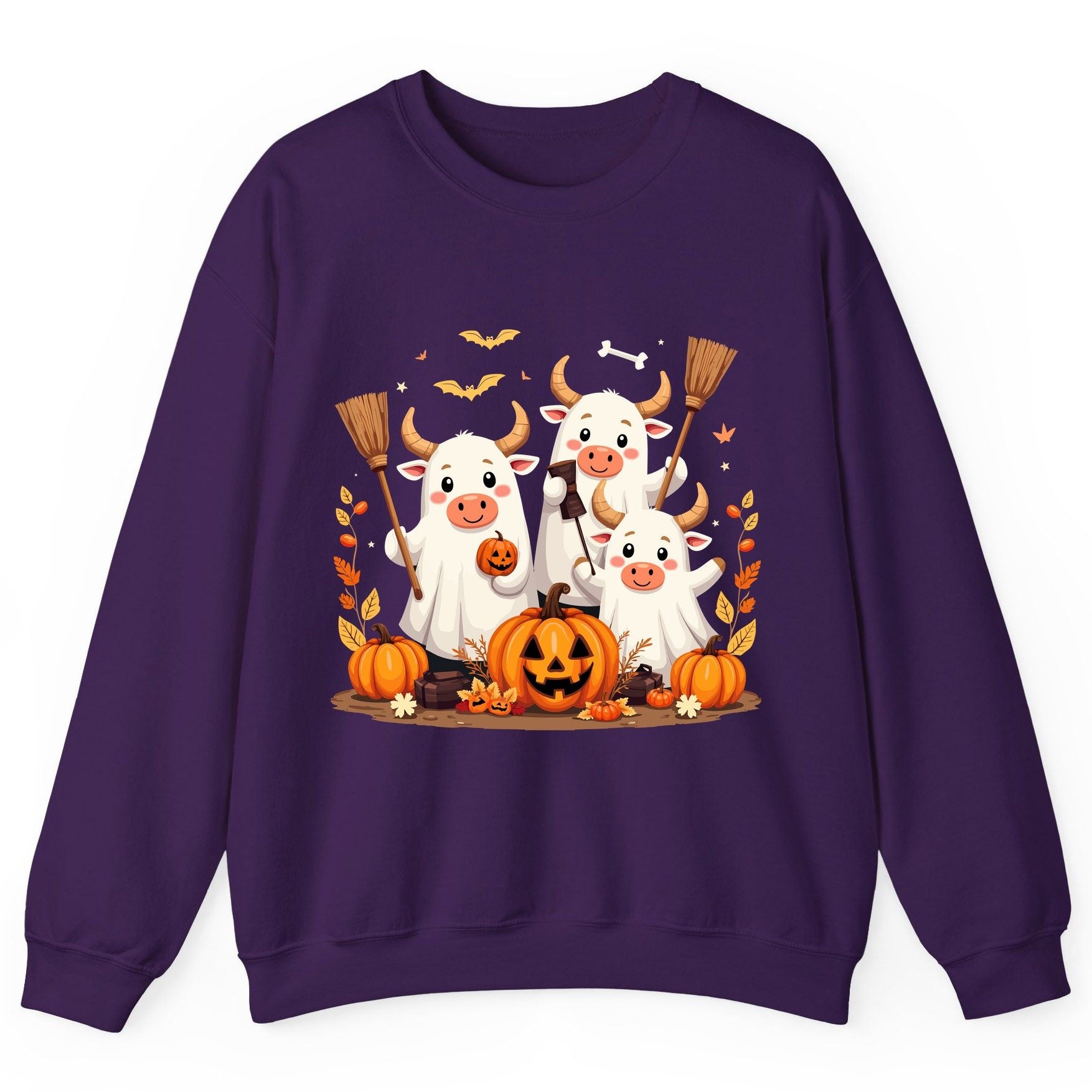 Cute Ghost Cows Halloween cows Sweatshirt Purple product mockup