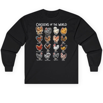 Chickens of the World chicken breeds Long Sleeve Tee Black product mockup
