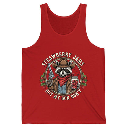 Strawberry Jams but My Gun Don't cowboy raccoon Tank Top Red product mockup