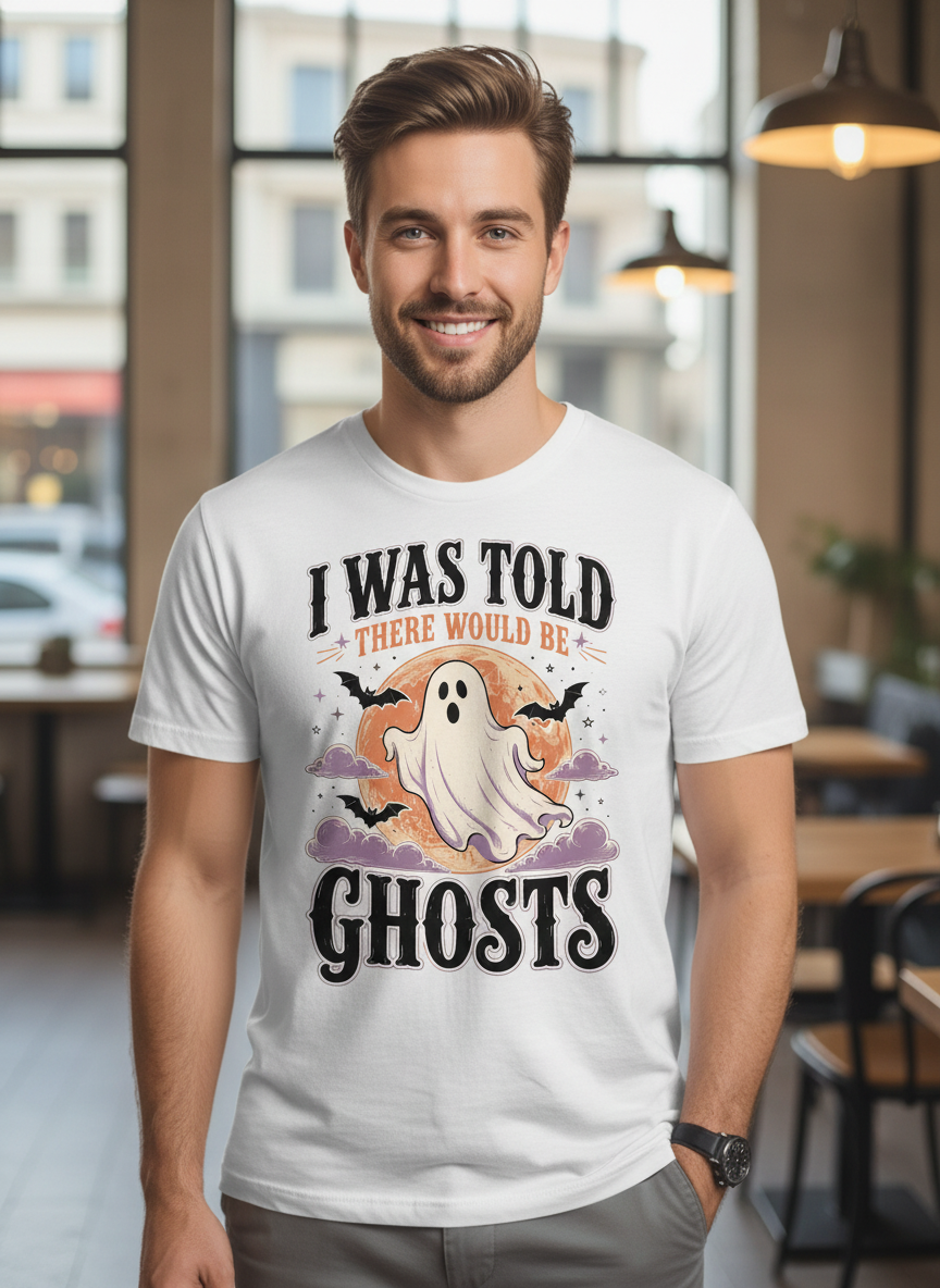 Funny I Was Told There Would Be Ghosts T-Shirt - lifestyle model mockup - White