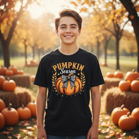 Pumpkin Season fall Youth T-Shirt Black lifestyle mockup