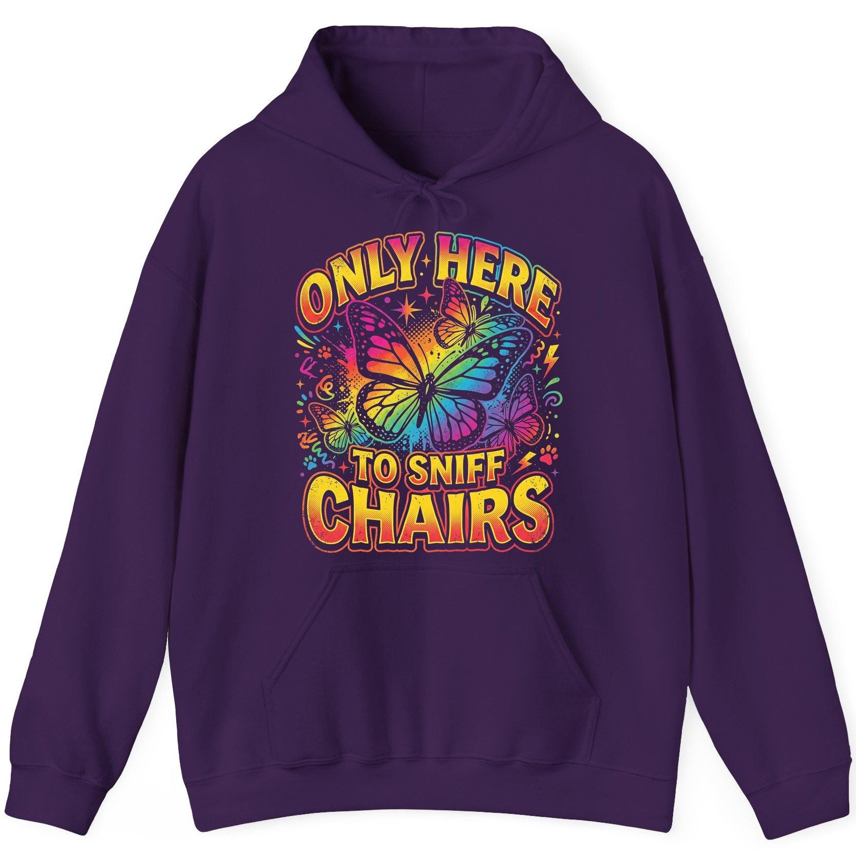 ONLY HERE TO SNIFF CHAIRS Funny Meme Hoodie - product mockup - Purple