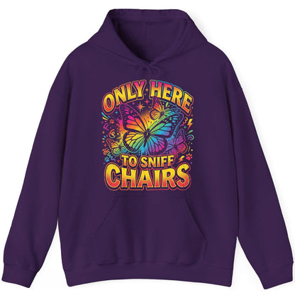 ONLY HERE TO SNIFF CHAIRS Funny Meme Hoodie - product mockup - Purple