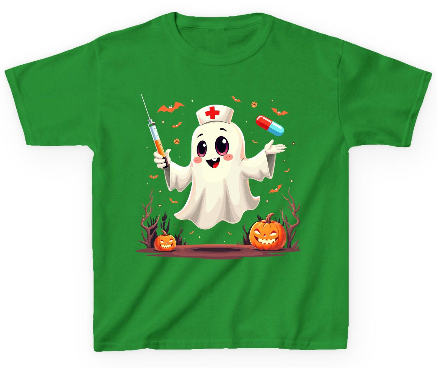 Cute Ghost Nurse Halloween ghost nurse Youth T-Shirt Irish Green product mockup