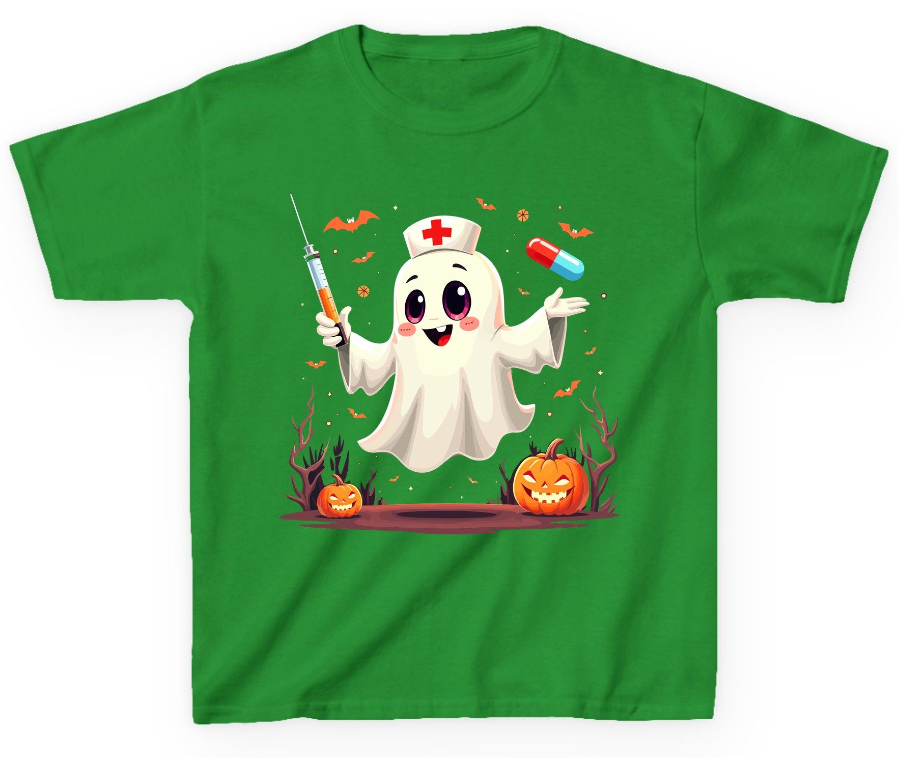 Cute Ghost Nurse Halloween ghost nurse Youth T-Shirt Irish Green product mockup