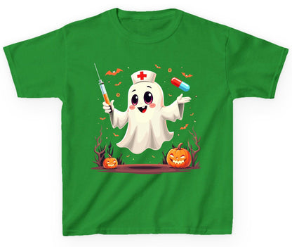 Cute Ghost Nurse Halloween ghost nurse Youth T-Shirt Irish Green product mockup
