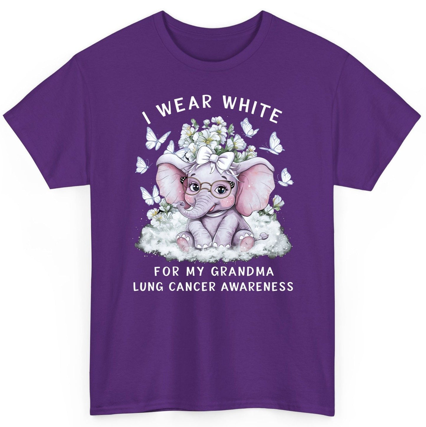 I Wear White for My Grandma Lung Cancer Awareness lung cancer awareness T-Shirt Purple product mockup