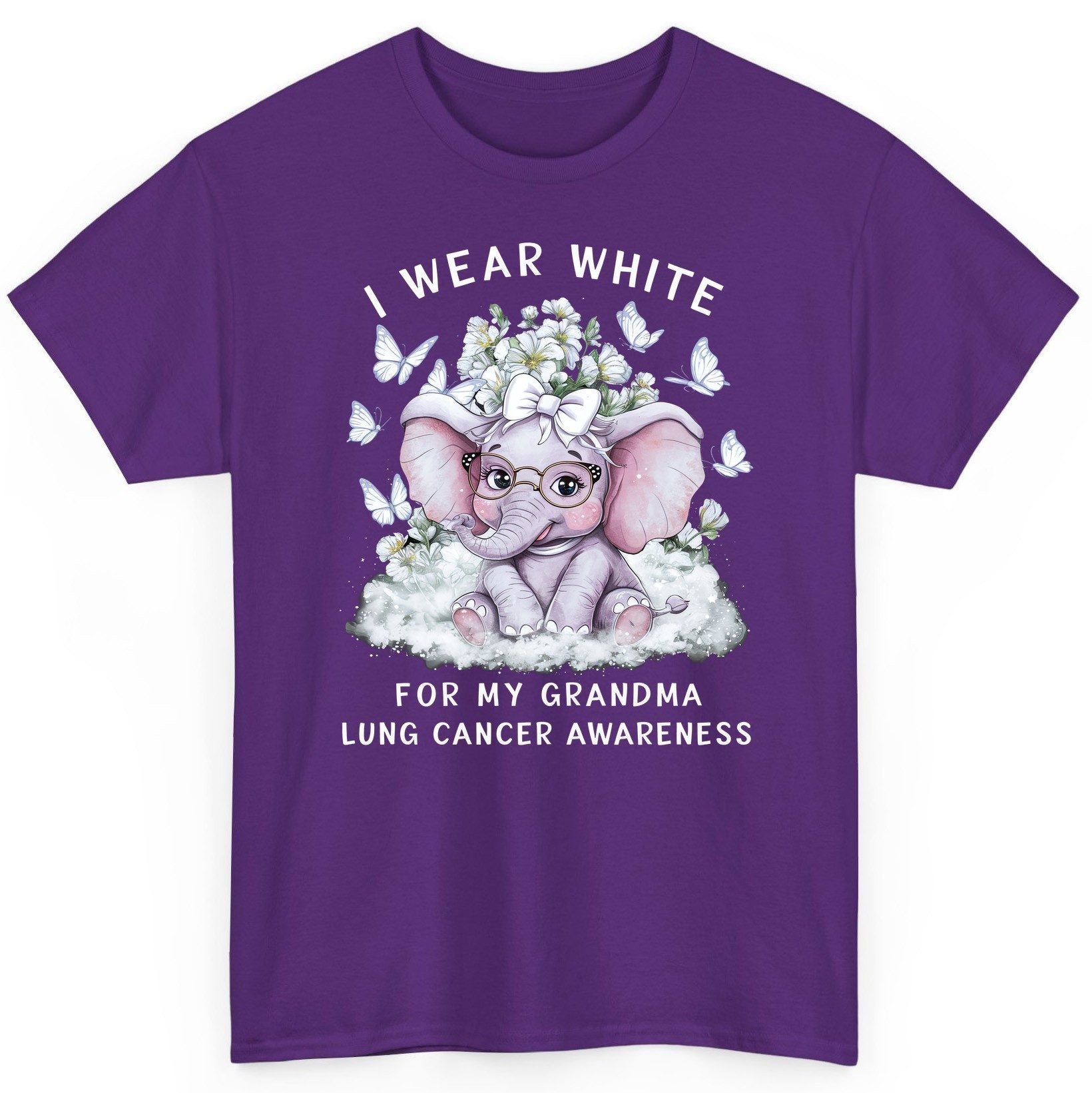 I Wear White for My Grandma Lung Cancer Awareness lung cancer awareness T-Shirt Purple product mockup