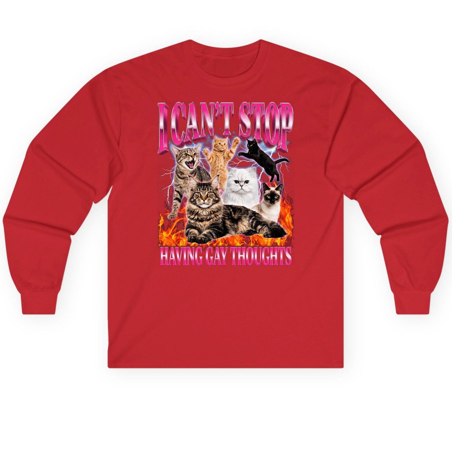 I Can't Stop Having Gay Thoughts cats Long Sleeve Tee Red product mockup