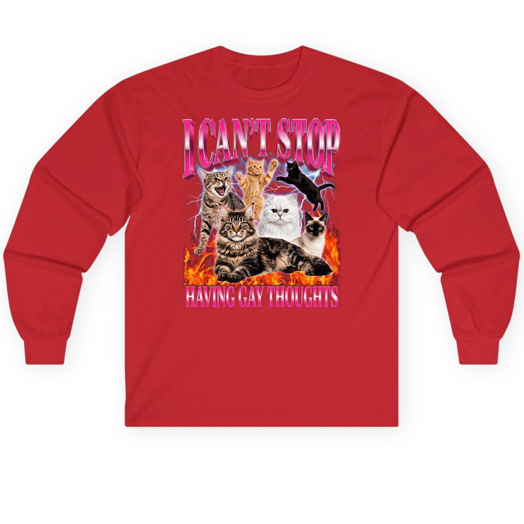 I Can't Stop Having Gay Thoughts cats Long Sleeve Tee Red product mockup