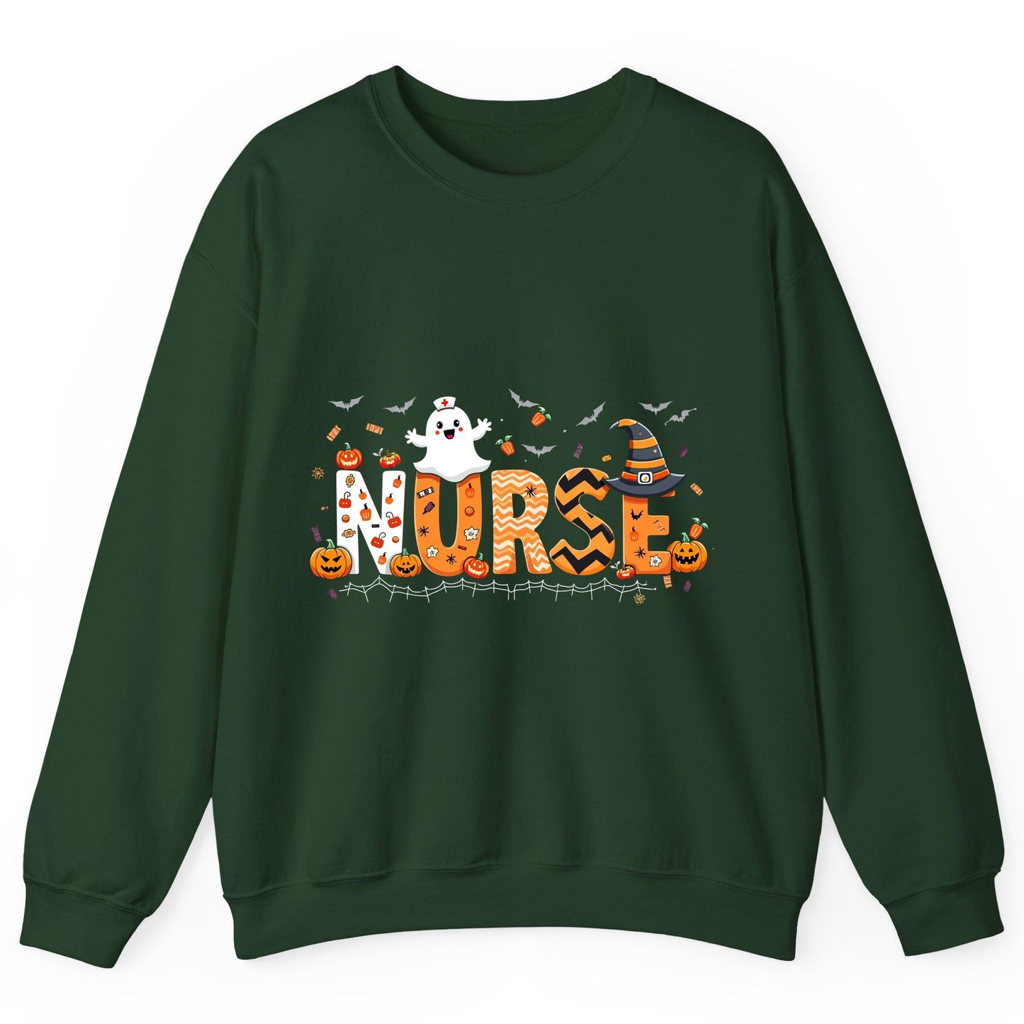 Nurse Halloween Sweatshirt Forest Green product mockup