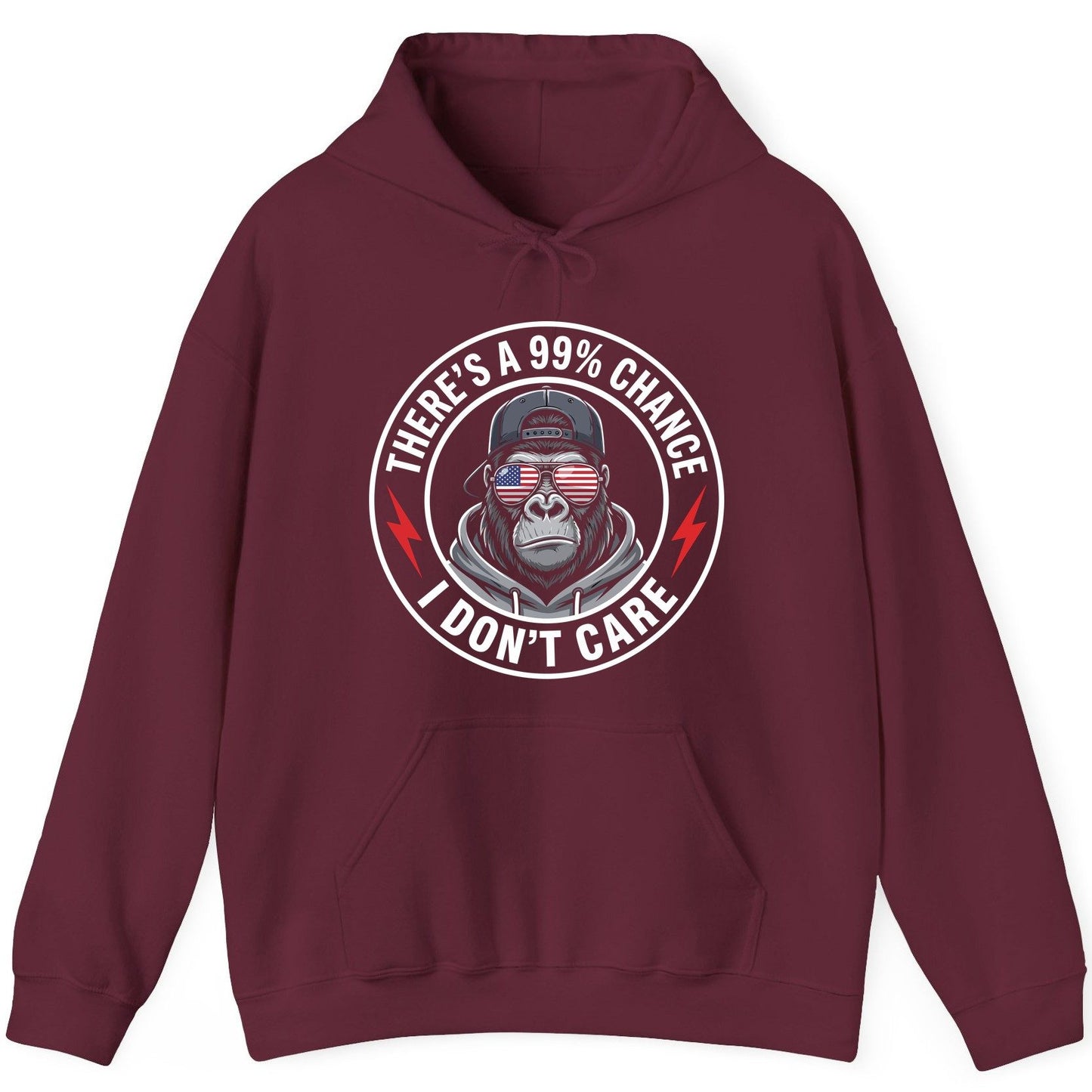 There's a 99% Chance I Don't Care sarcastic gorilla Hoodie Maroon product mockup