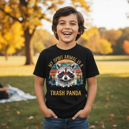 My Spirit Animal Is a Trash Panda raccoon Youth T-Shirt Black lifestyle mockup