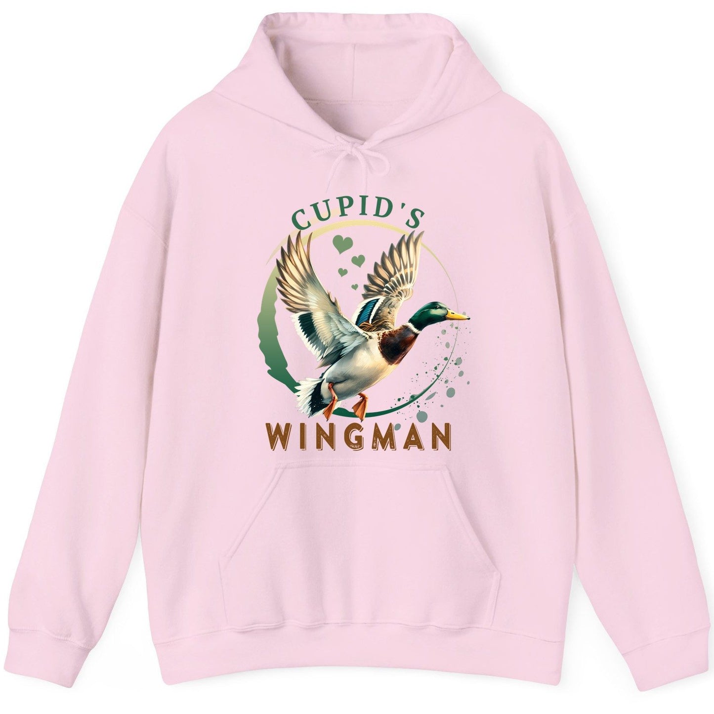 Cupid's Wingman mallard duck Hoodie Light Pink product mockup