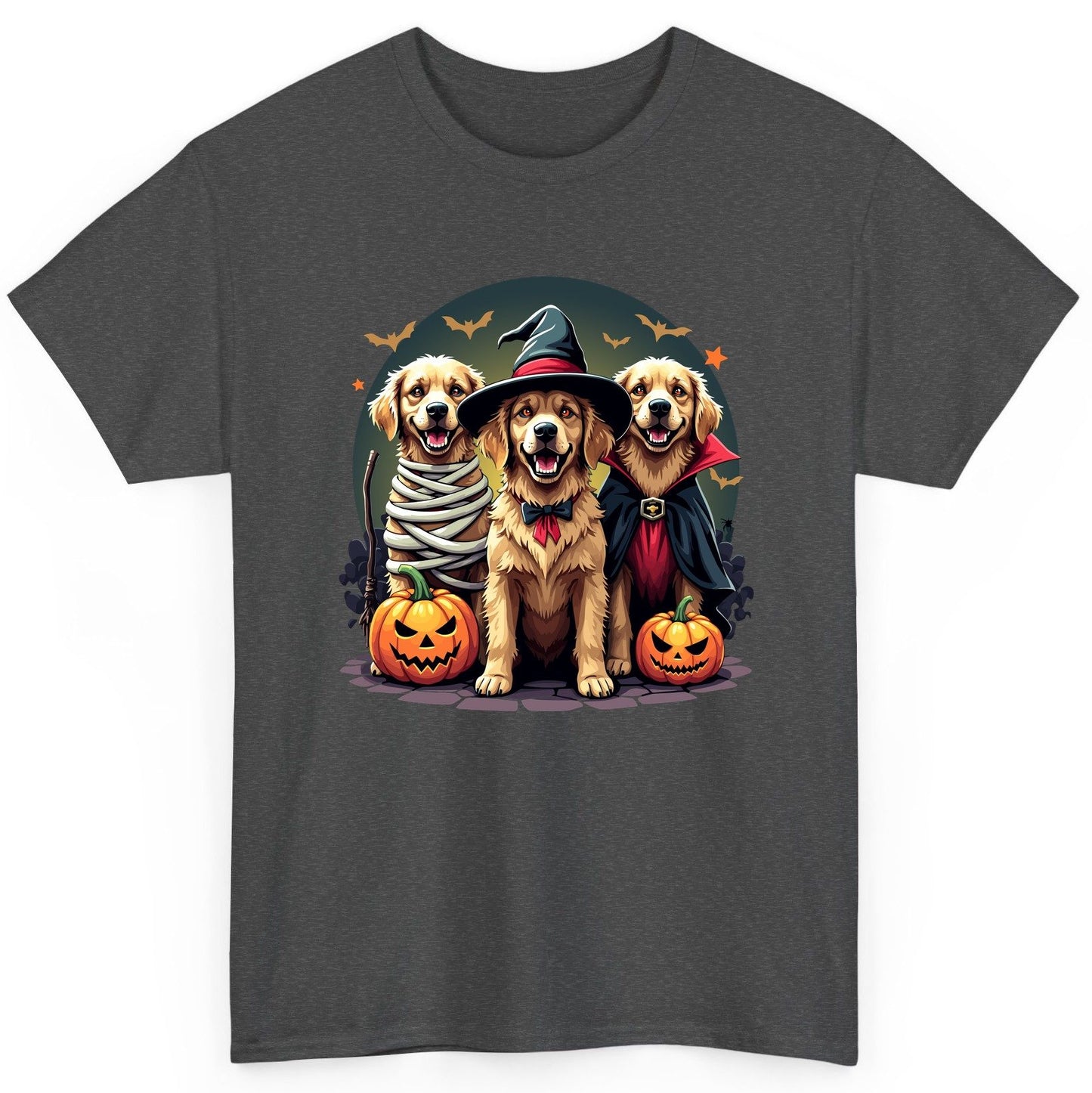Golden Retriever Halloween Trio golden retriever T-Shirt Dark Heather product mockup