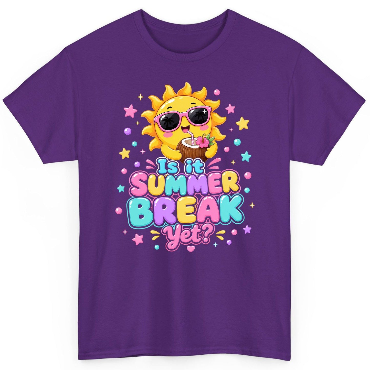 Is It SUMMER BREAK Yet Funny Vacation T-Shirt - product mockup - Purple
