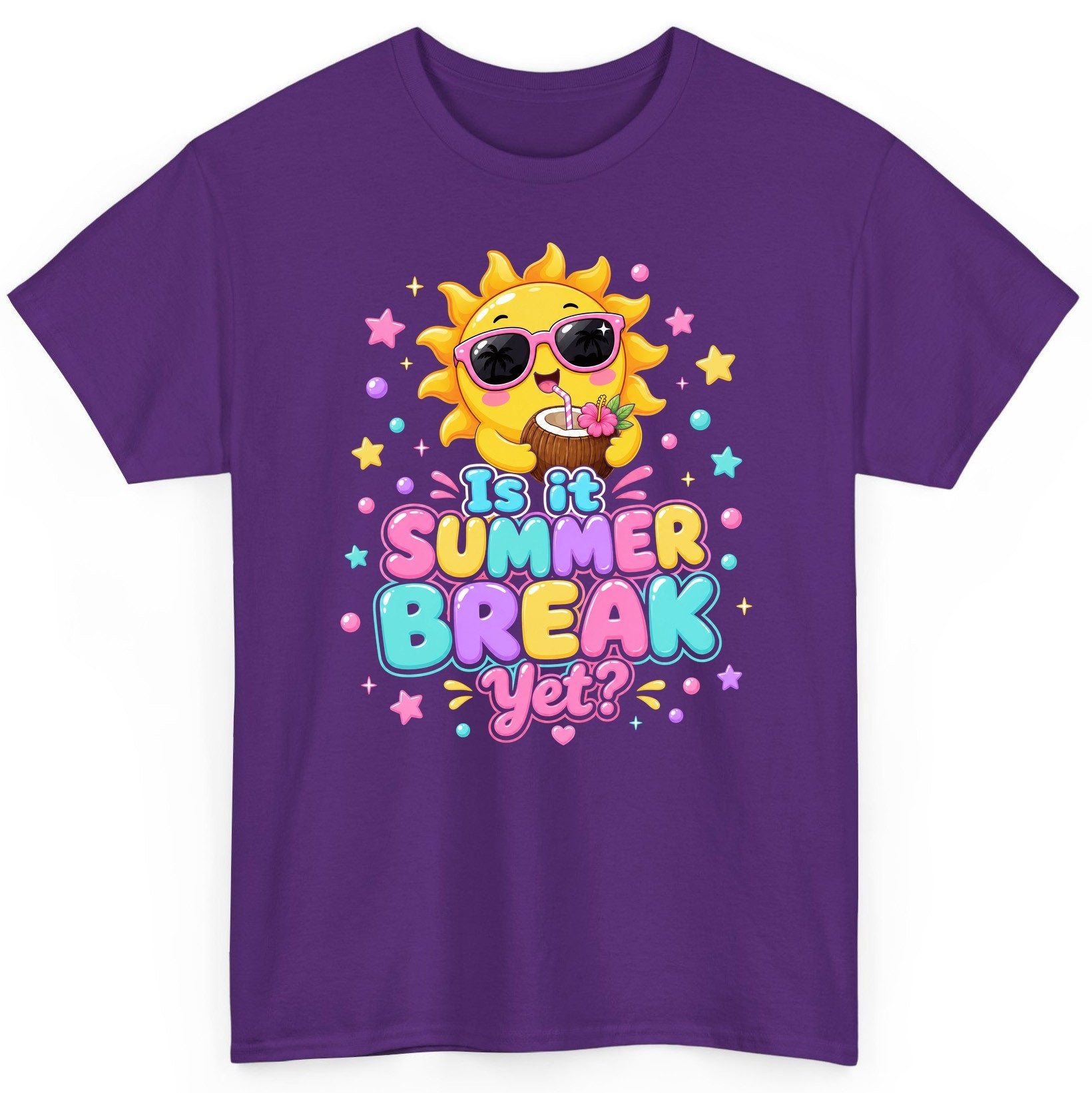 Is It SUMMER BREAK Yet Funny Vacation T-Shirt - product mockup - Purple