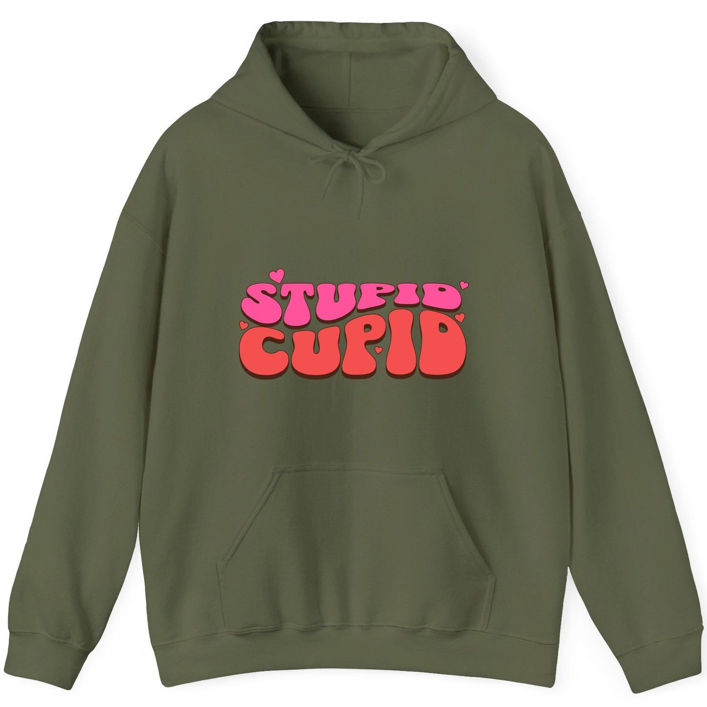 Stupid Cupid anti-Valentine's Day Hoodie Military Green product mockup