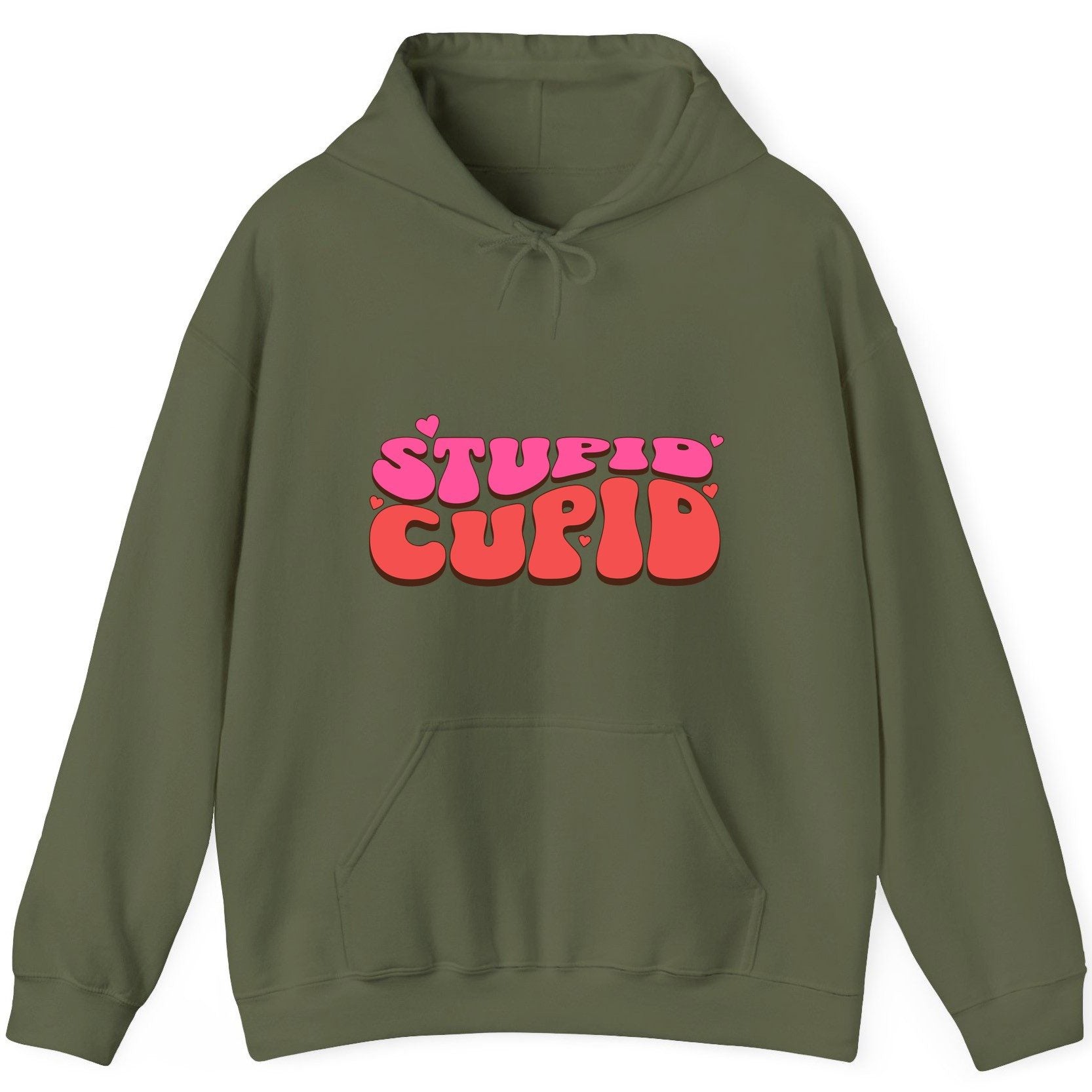 Stupid Cupid anti-Valentine's Day Hoodie Military Green product mockup