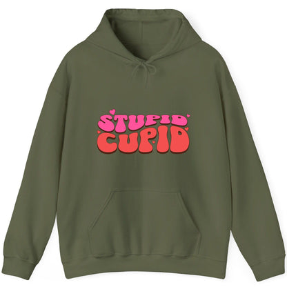 Stupid Cupid anti-Valentine's Day Hoodie Military Green product mockup