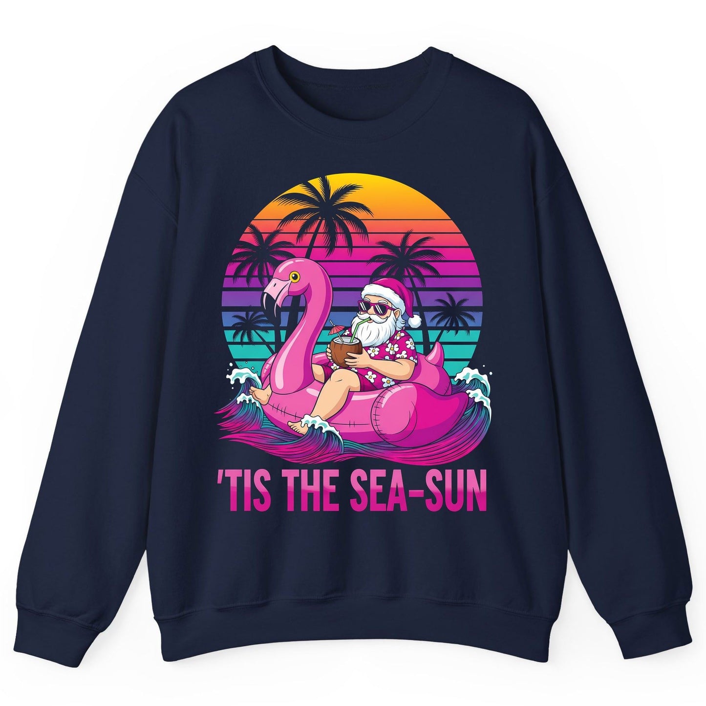'Tis the Sea-Sun tropical santa claus Sweatshirt Navy product mockup