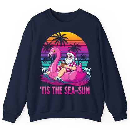 'Tis the Sea-Sun tropical santa claus Sweatshirt Navy product mockup