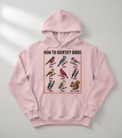 How to Identify Birds Funny Birdwatching Hoodie - product mockup - Light Pink