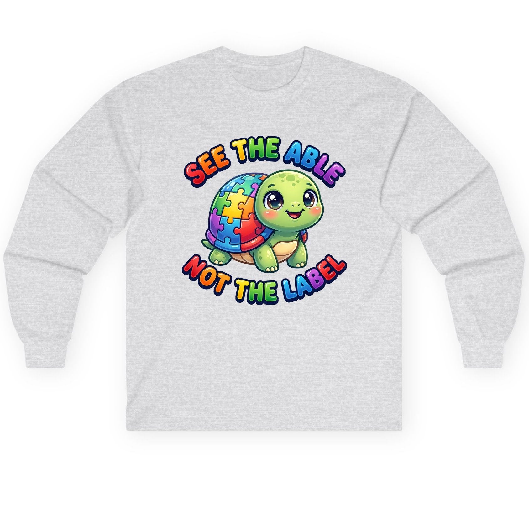 SEE THE ABLE NOT THE LABEL Autism Awareness Long Sleeve Tee - product mockup - Ash