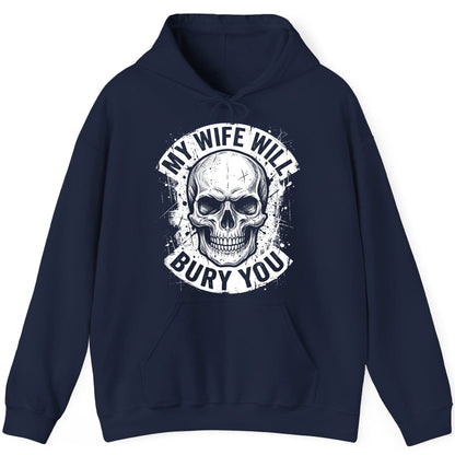 My Wife Will Bury You skull Hoodie Navy product mockup