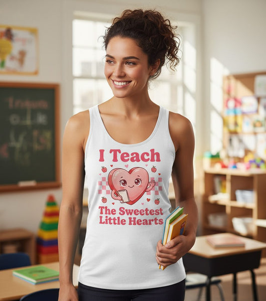 I Teach the Sweetest Little Hearts teacher Tank Top White lifestyle mockup