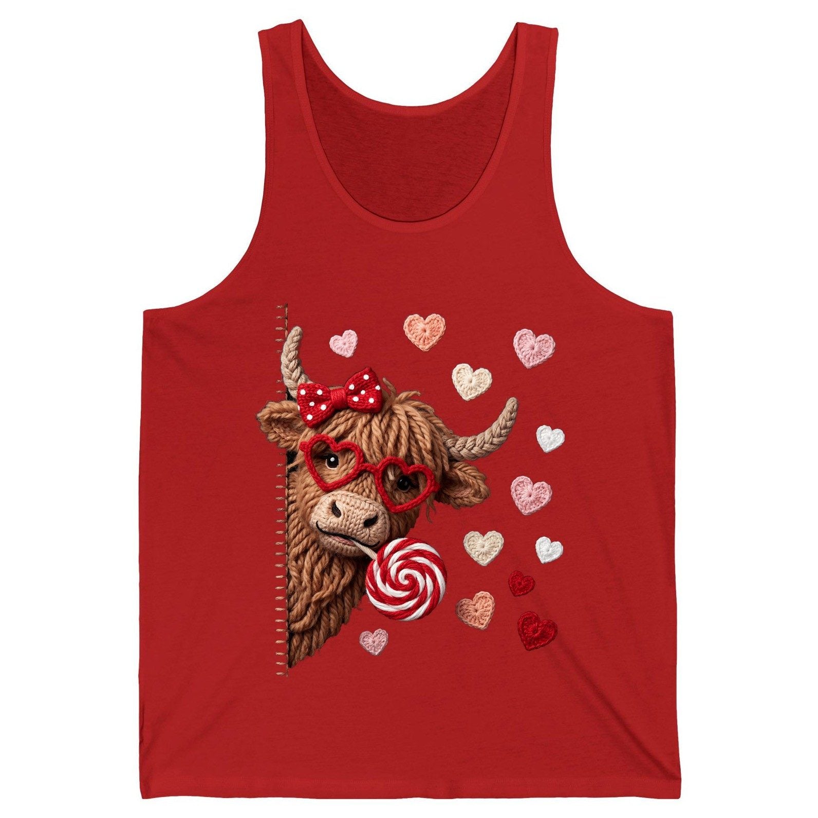Crochet Valentine's Highland Cow highland cow Tank Top Red product mockup