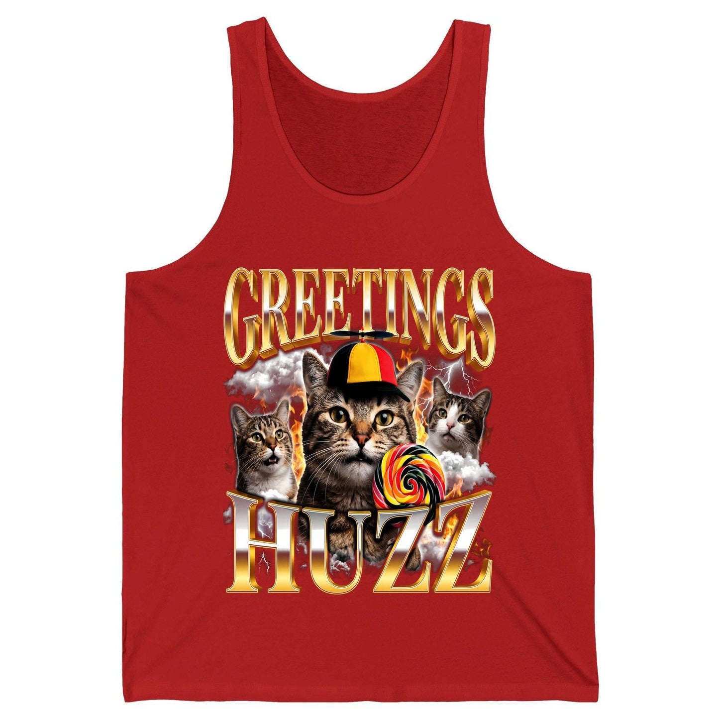 Greetings HUZZ Funny Cats Tank Top - product mockup - Red