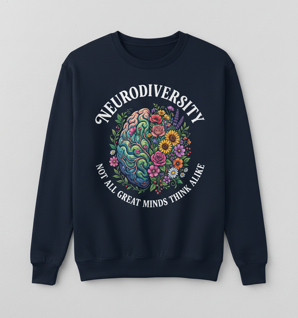 Neurodiversity Floral Brain 'Not All Great Minds Think Alike' Sweatshirt - Navy