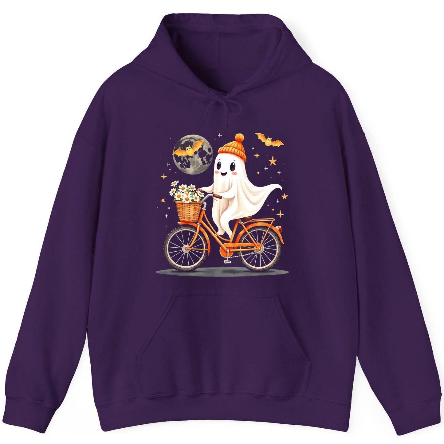 Cute Ghost on Bicycle cute ghost Hoodie Purple product mockup