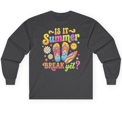 Is It Summer Break Yet Retro Vacation Long Sleeve Tee - product mockup - Dark Heather