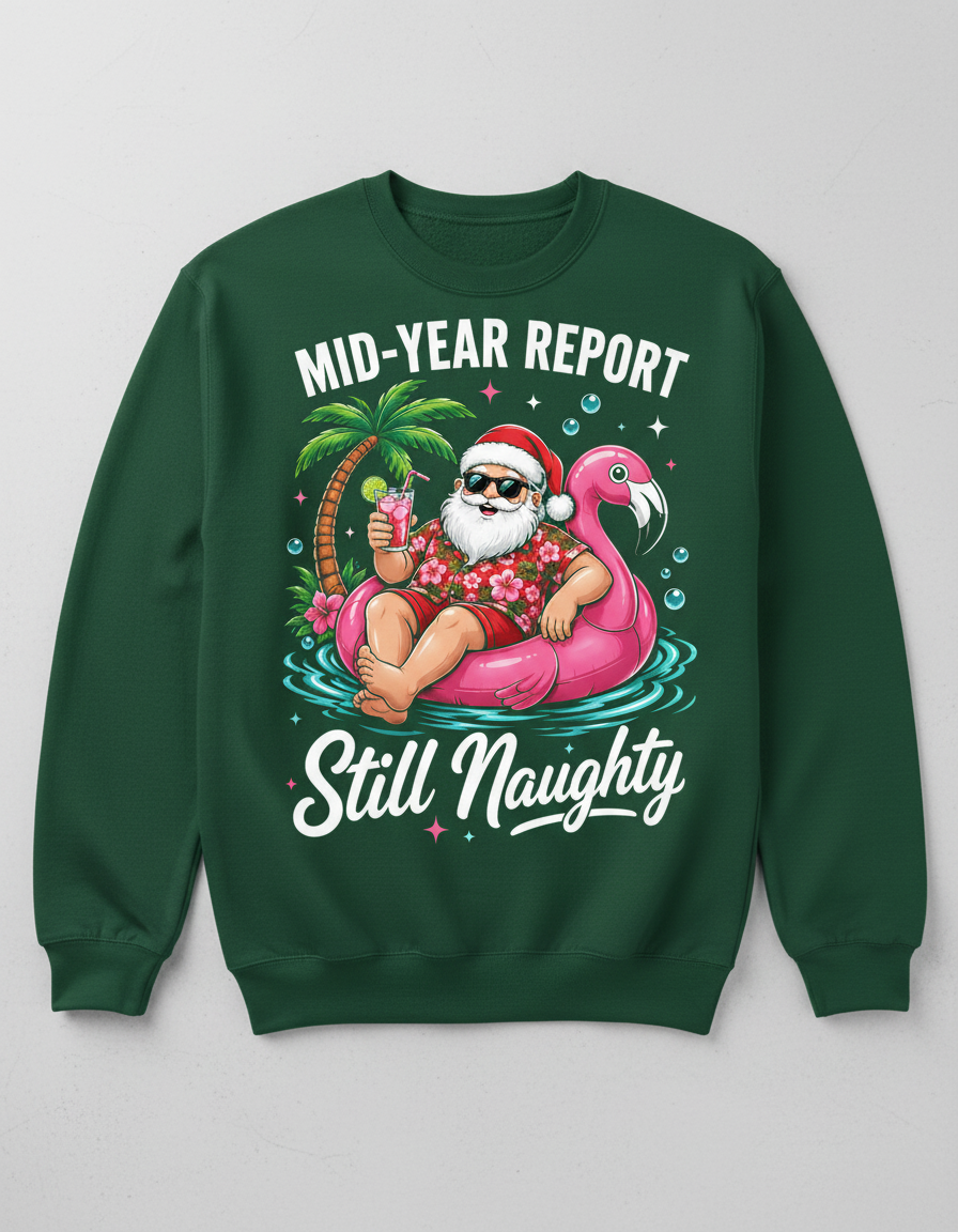 Funny Santa Mid-Year Report Still Naughty Christmas in July Sweatshirt - Forest Green