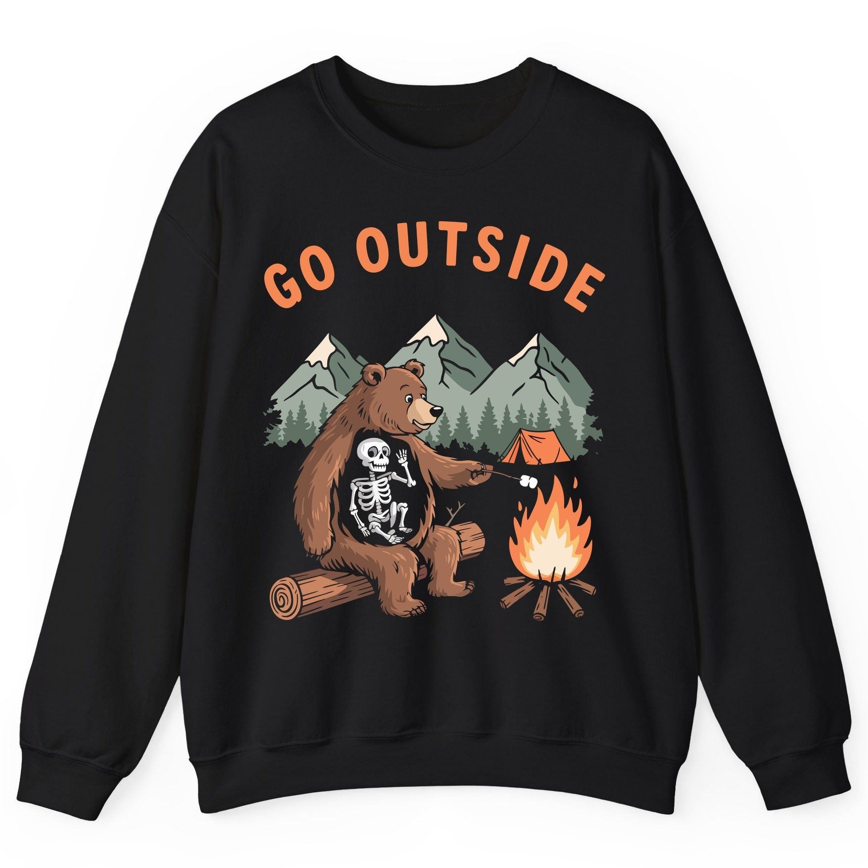 Go Outside funny bear Sweatshirt Black product mockup