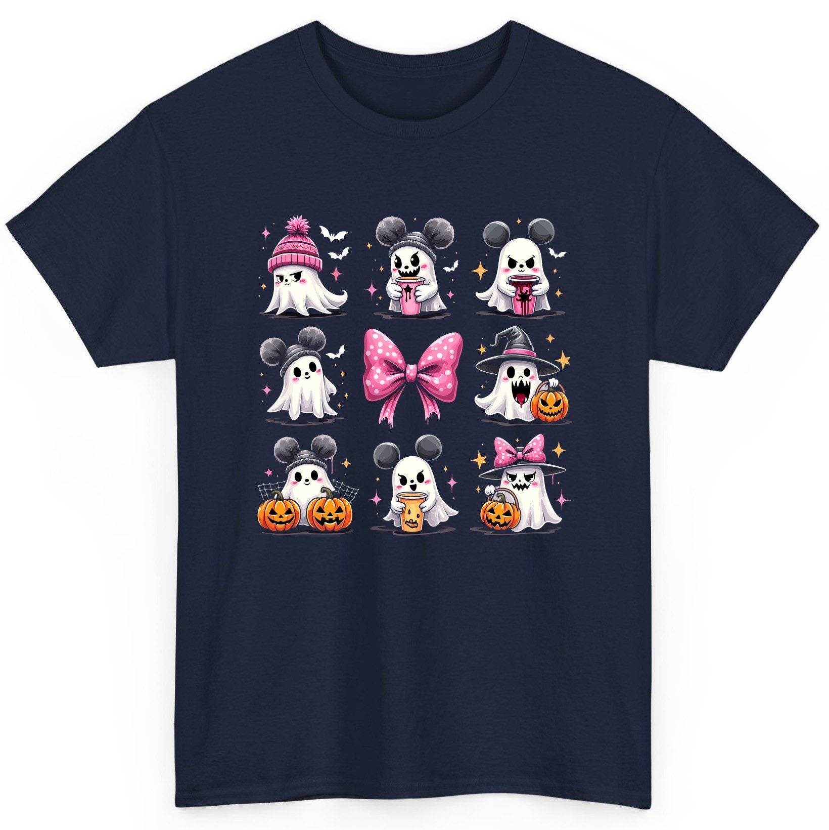 Cute Pink Halloween Ghosts Halloween ghosts T-Shirt Navy product mockup