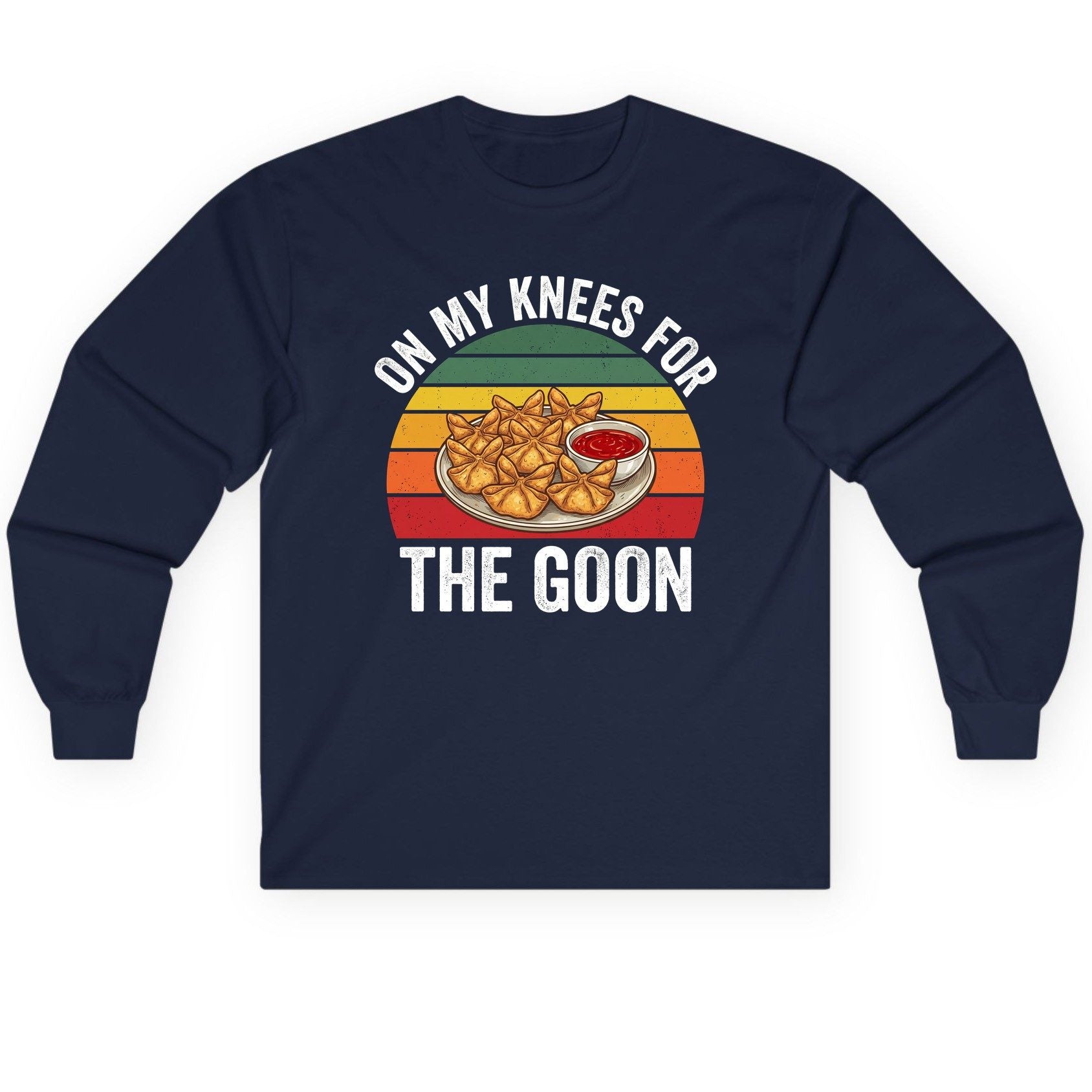 On My Knees for the Goon crab rangoon Long Sleeve Tee Navy product mockup